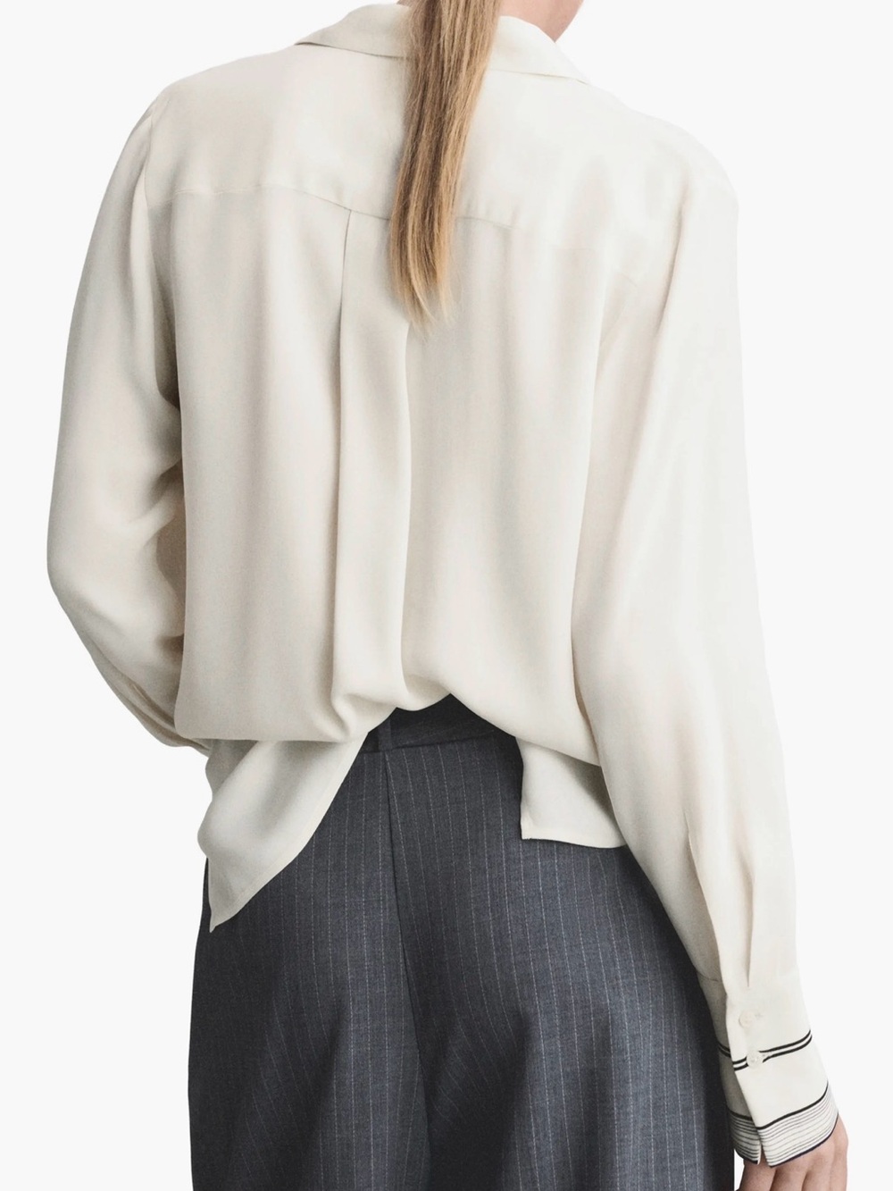 Reiss Bailey Side Striped Blouse Button Down Long Sleeve Cream Size 2 - Picture 8 of 15